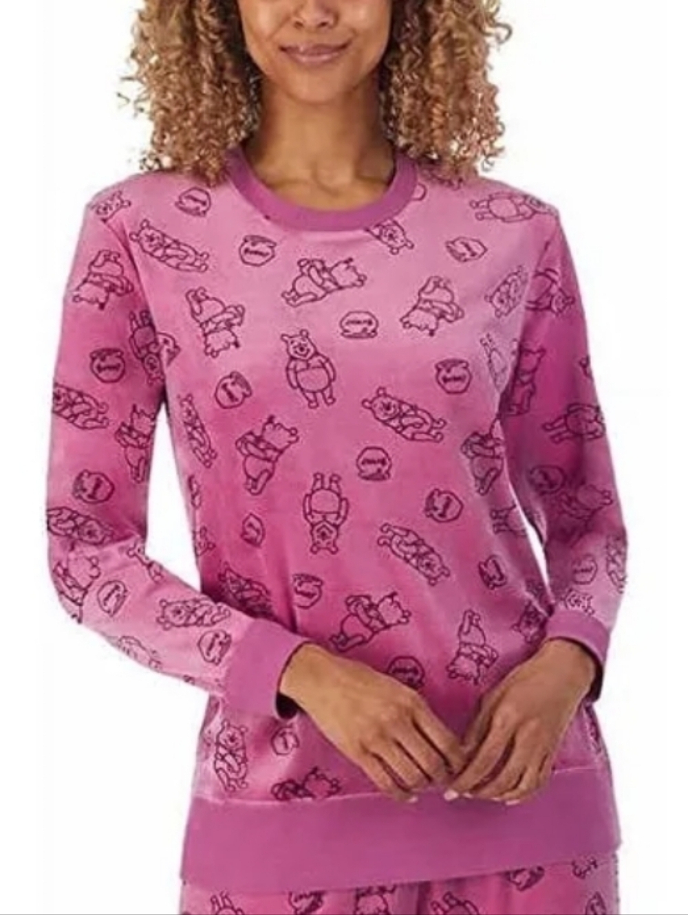 Disney Womens Pink Winnie the Pooh Silky Velvet Pajama Sleepwear Top Size Large
